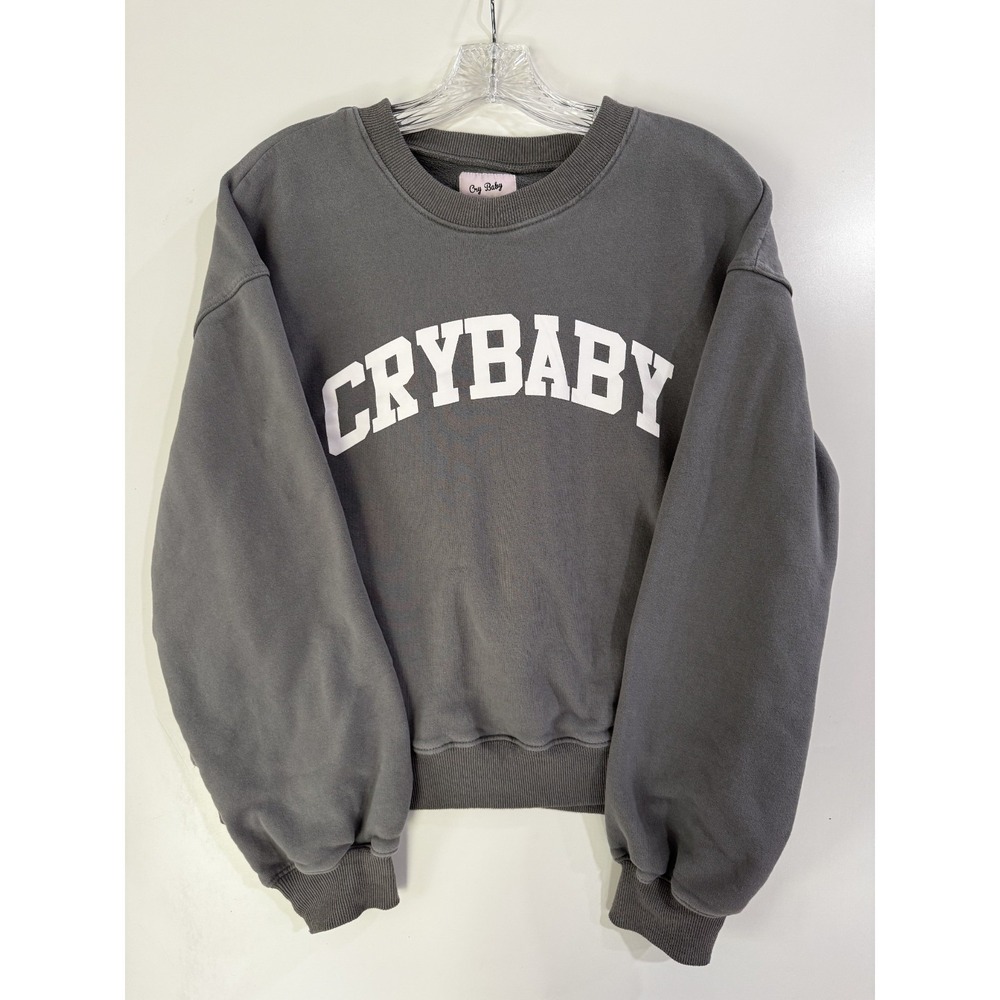 CRY BABY Boutique Gray Varsity Crewneck Sweatshirt Distressed Y2K Varsity M